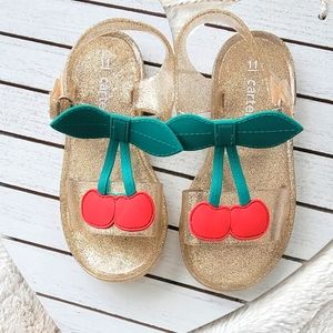 SZ 11 Carters Kids Gold Glitter Jelly Sandals (New) with Cherry embellishment